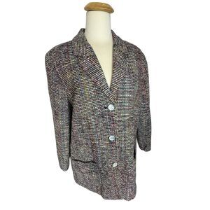 Appleseed's Blazer Jacket Womens 20 Multicolor Rainbow Silk Cotton Woven Tweed
